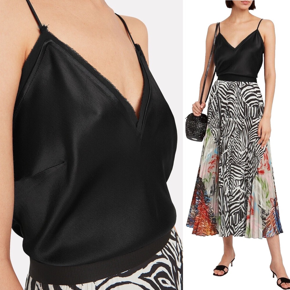 FRAME Satin Lounge Tank Top In Black Sz Small Sleeveless Blouse Chic Sexy Silky - Picture 2 of 16